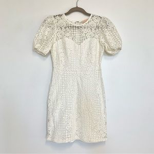 White Lace Puff Sleeve Mini Dress